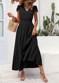 PRETTYGARDEN Womens Dresses Summer Maxi Dress Boho Short Sleeve V Neck Swiss Dot Ruffle Tiered Smocked Flowy Long Dress PRETTYGARDEN