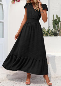 PRETTYGARDEN Womens Dresses Summer Maxi Dress Boho Short Sleeve V Neck Swiss Dot Ruffle Tiered Smocked Flowy Long Dress PRETTYGARDEN