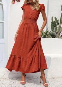 PRETTYGARDEN Womens Dresses Summer Maxi Dress Boho Short Sleeve V Neck Swiss Dot Ruffle Tiered Smocked Flowy Long Dress PRETTYGARDEN