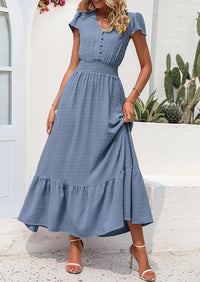 PRETTYGARDEN Womens Dresses Summer Maxi Dress Boho Short Sleeve V Neck Swiss Dot Ruffle Tiered Smocked Flowy Long Dress PRETTYGARDEN