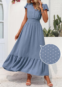 PRETTYGARDEN Womens Dresses Summer Maxi Dress Boho Short Sleeve V Neck Swiss Dot Ruffle Tiered Smocked Flowy Long Dress PRETTYGARDEN