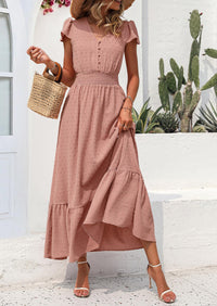 PRETTYGARDEN Womens Dresses Summer Maxi Dress Boho Short Sleeve V Neck Swiss Dot Ruffle Tiered Smocked Flowy Long Dress PRETTYGARDEN
