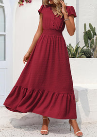 PRETTYGARDEN Womens Dresses Summer Maxi Dress Boho Short Sleeve V Neck Swiss Dot Ruffle Tiered Smocked Flowy Long Dress PRETTYGARDEN