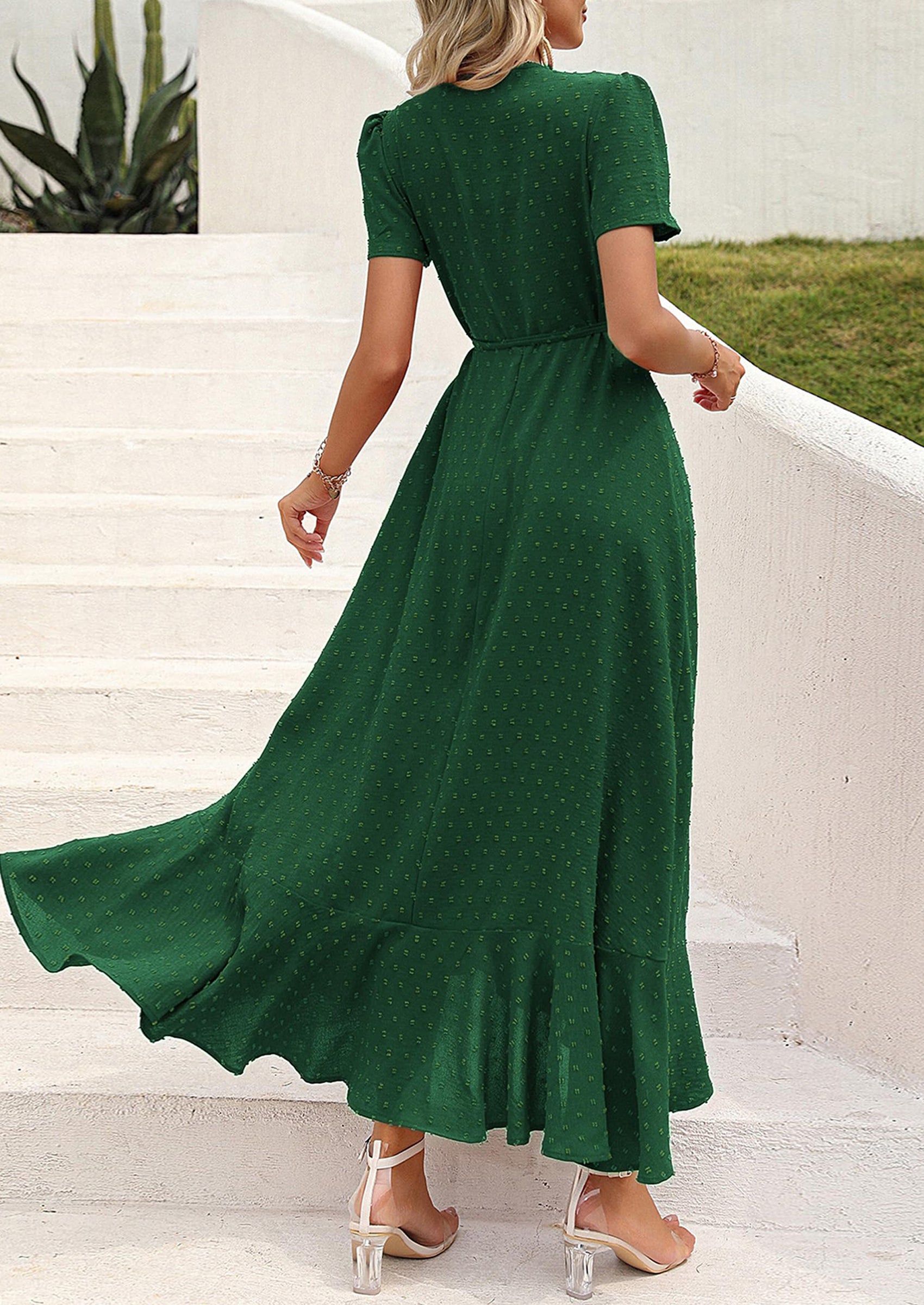 PRETTYGARDEN Women's Summer Maxi Dress Casual Wrap Floral Boho Short Sleeve V Neck Split Ruffle Beach Long Dresses