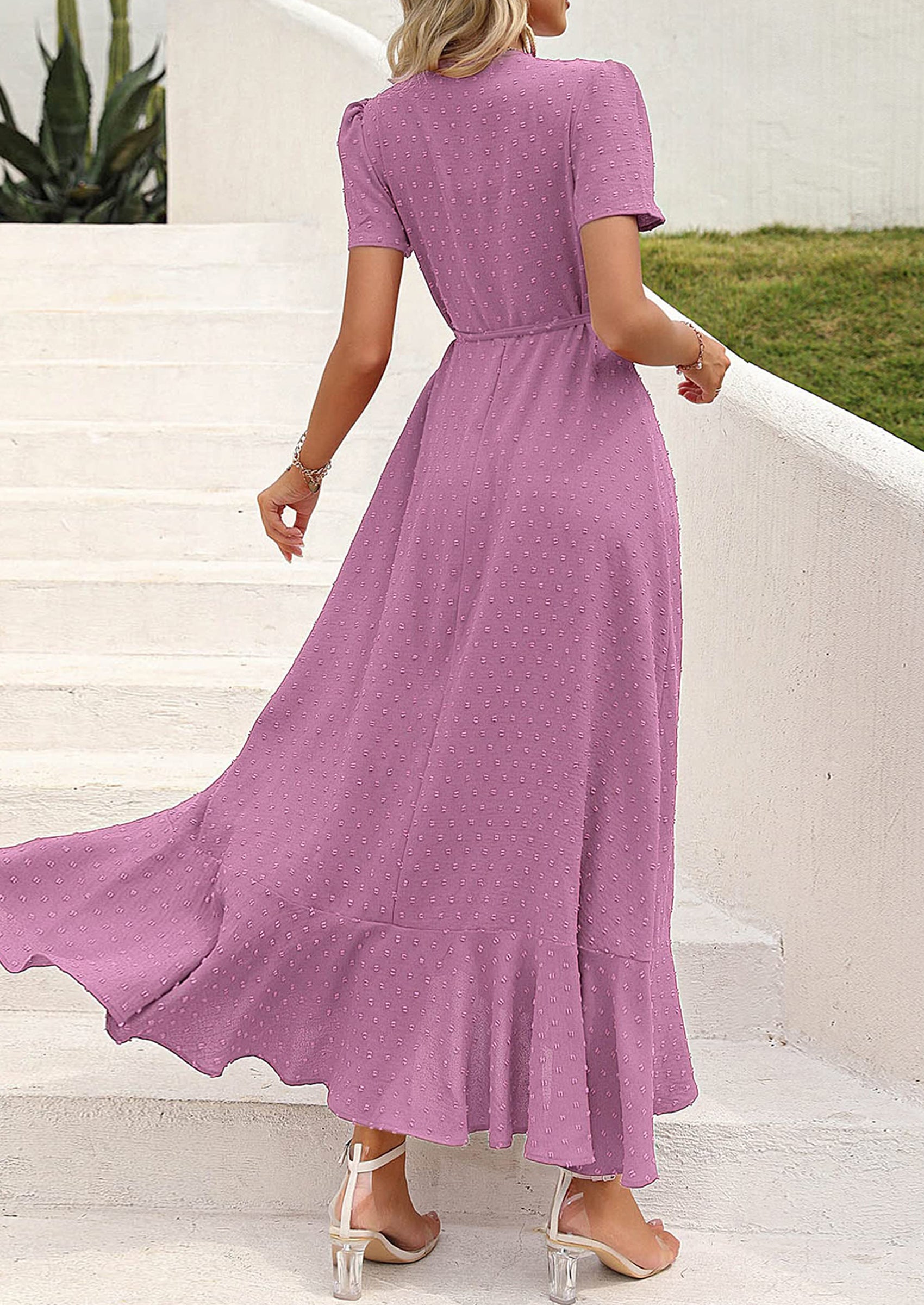 PRETTYGARDEN Women's Summer Maxi Dress Casual Wrap Floral Boho Short Sleeve V Neck Split Ruffle Beach Long Dresses