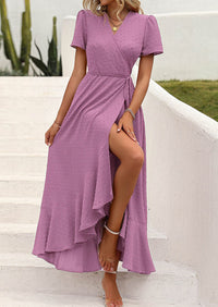 PRETTYGARDEN Women's Summer Maxi Dress Casual Wrap Floral Boho Short Sleeve V Neck Split Ruffle Beach Long Dresses