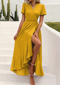 PRETTYGARDEN Women's Summer Maxi Dress Casual Wrap Floral Boho Short Sleeve V Neck Split Ruffle Beach Long Dresses