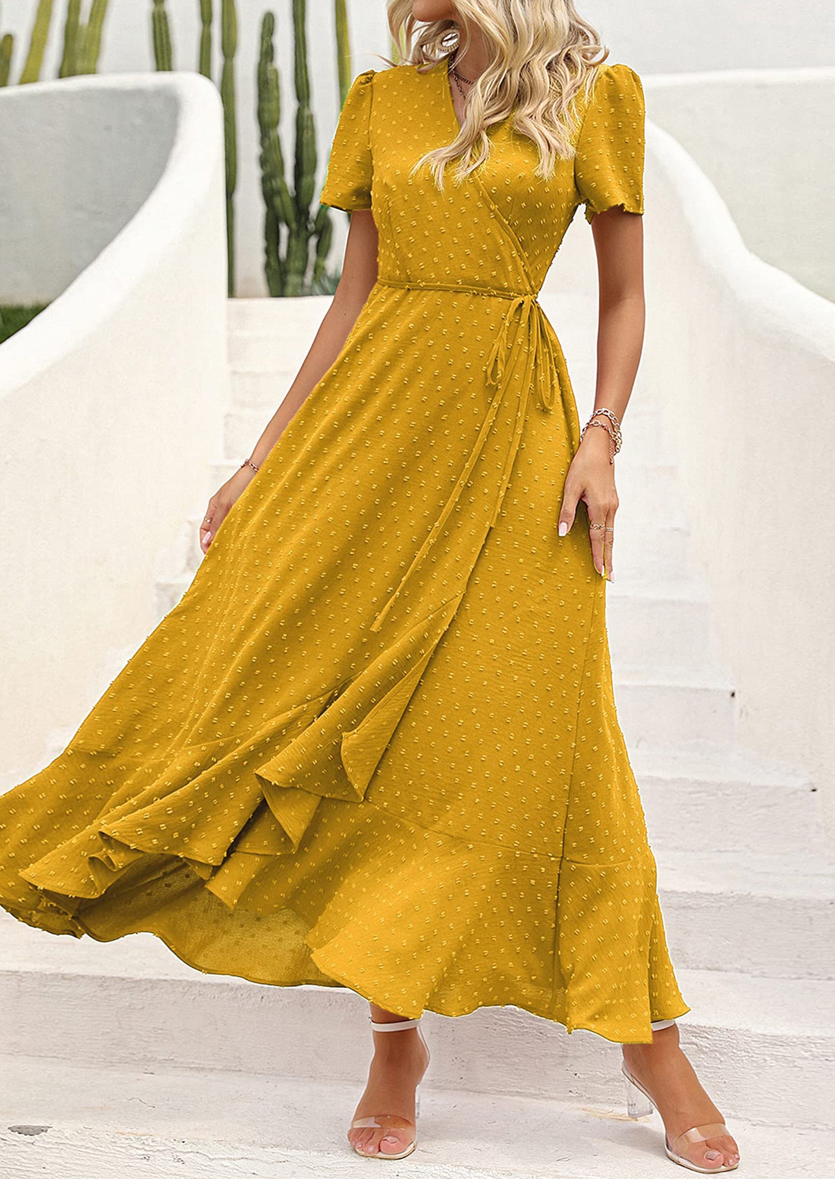 PRETTYGARDEN Women's Summer Maxi Dress Casual Wrap Floral Boho Short Sleeve V Neck Split Ruffle Beach Long Dresses