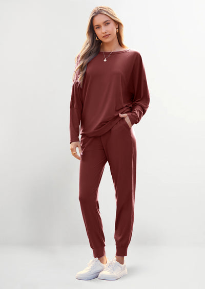 PRETTYGARDEN Women's Fall 2 Piece Lounge Set Long Sleeve Tops Ribbed Pants Spring Matching Sweatsuit Travel Outfits Clothes