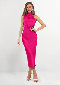PRETTYGARDEN Women's Summer Satin Dress Elegant Sleeveless Mock Neck Cocktail Party Maxi Dresses