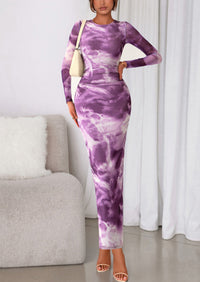 PRETTYGARDEN Women's Fall Wedding Guest Dresses Long Sleeve Fitted Ruched Slit Bodycon Mesh Floral Party Maxi Dress