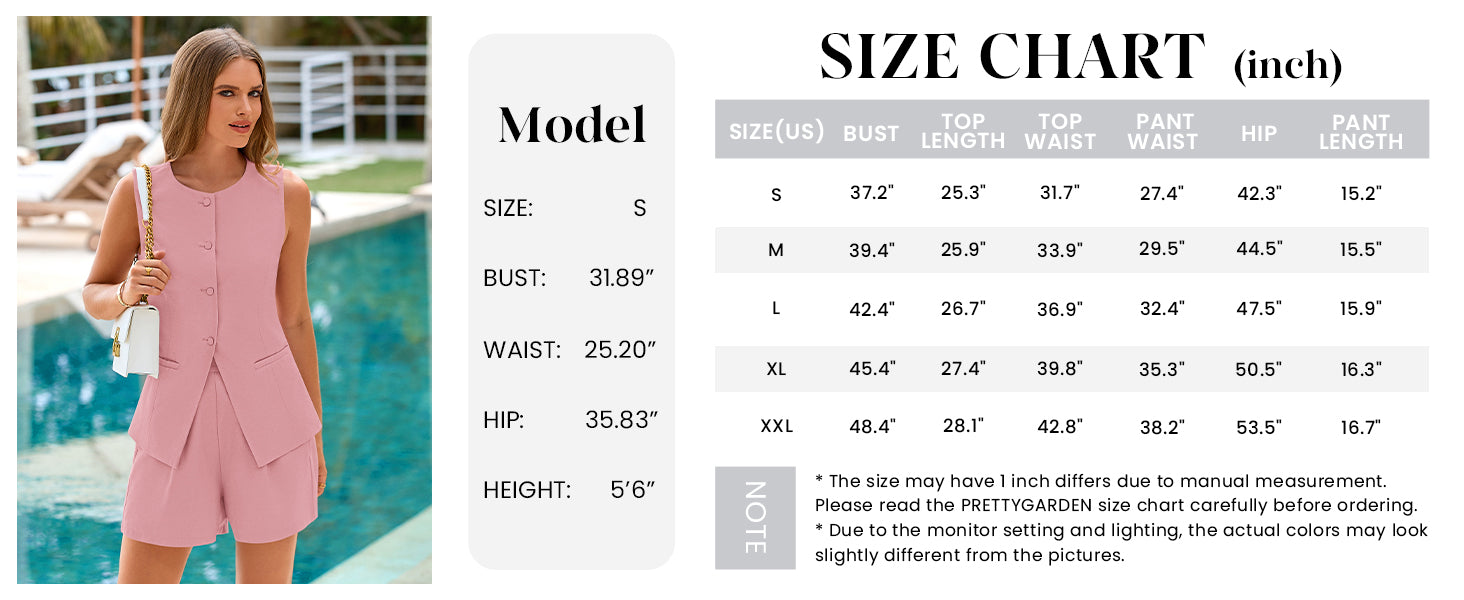 PRETTYGARDEN Two Piece Sets Button Down Suit Vest Tops High Waisted Shorts Business Casual Outfits