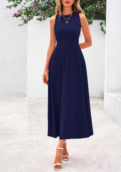 PRETTYGARDEN Spring Casual Dresses for Women Summer Business Work Midi Sleeveless A Line Pleated Cocktail Dress