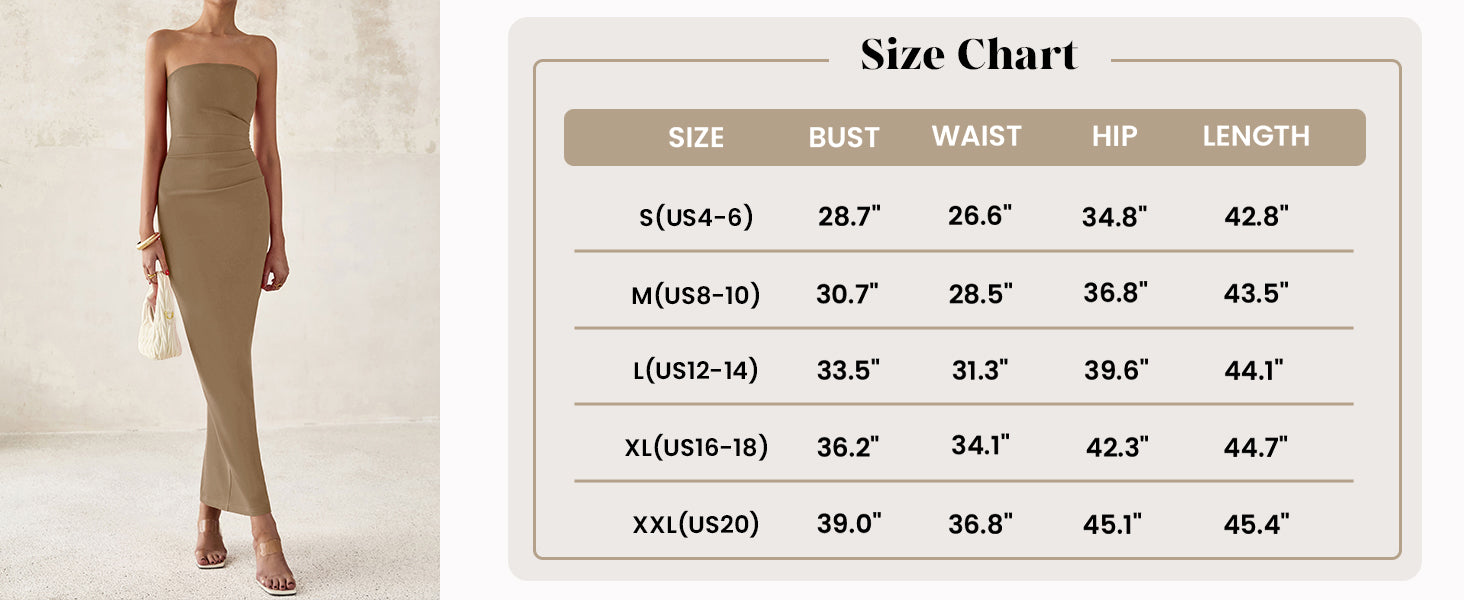 PRETTYGARDEN Women's Semi Formal Cocktail Dresses Strapless Tube Bodycon Ruched Evening Wedding Guest Maxi Dress