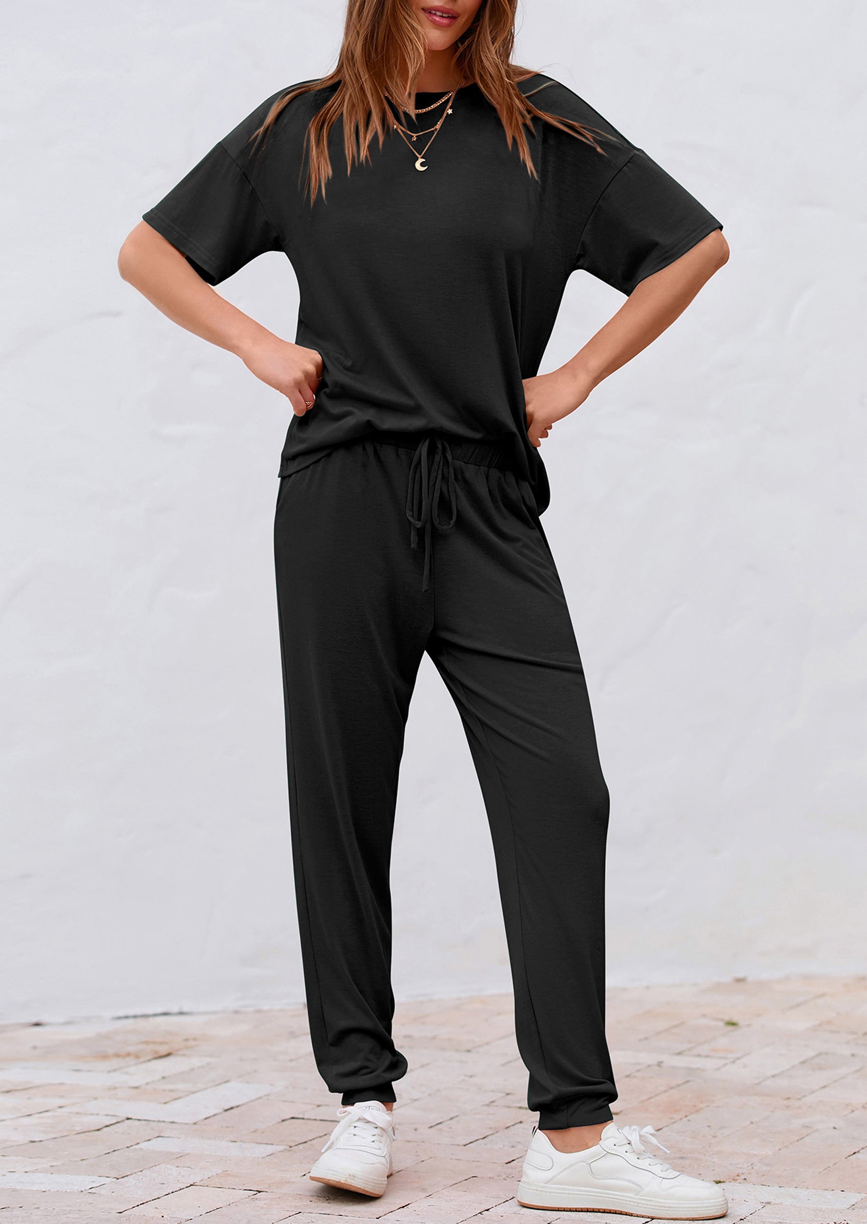 PRETTYGARDEN Women's Two Piece Lounge Sets Spring Summer Jogger Pants Vacation Outfits Travel Airplane Matching Clothes