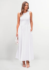 PRETTYGARDEN Women Maxi Dresses Casual Sleeveless Patchwork Knit Tank Dress Flowy Beach Sundress Long Dress