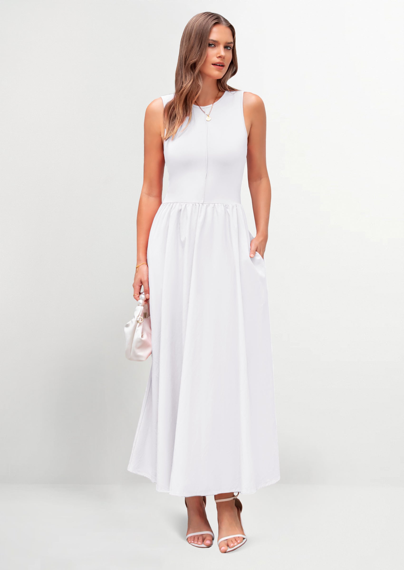 PRETTYGARDEN Women Maxi Dresses Casual Sleeveless Patchwork Knit Tank Dress Flowy Beach Sundress Long Dress