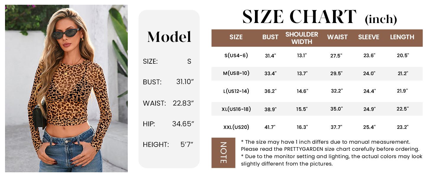 PRETTYGARDEN Women's Mesh Long Sleeve Top Trendy Fall See Through Sheer Blouse Leopard Fitted Going Out Layering Shirts