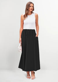 PRETTYGARDEN Women Maxi Dresses Casual Sleeveless Patchwork Knit Tank Dress Flowy Beach Sundress Long Dress