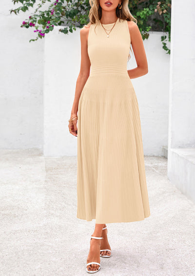 PRETTYGARDEN Spring Casual Dresses for Women Summer Business Work Midi Sleeveless A Line Pleated Cocktail Dress