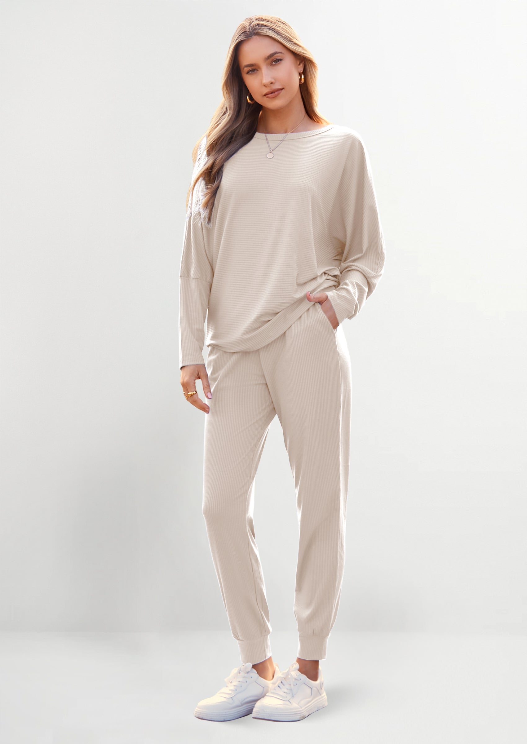 PRETTYGARDEN Women's Fall 2 Piece Lounge Set Long Sleeve Tops Ribbed Pants Spring Matching Sweatsuit Travel Outfits Clothes