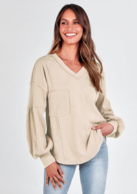 BTFBM Women's Ribbed Long Sleeve Tops Summer Spring Pullover Knit Casual V Neck Blouses Trendy Loose Fit Tunic Top