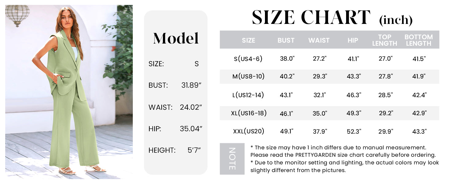 PRETTYGARDEN Women's 2 Piece Outfits Sleeveless Suit Vest and Wide Leg Pants Business Casual Blazer Sets