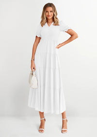 PRETTYGARDEN Women's Casual Short Sleeve V Neck Midi Dresses Spring A-line Tiered Wedding Guest Dress