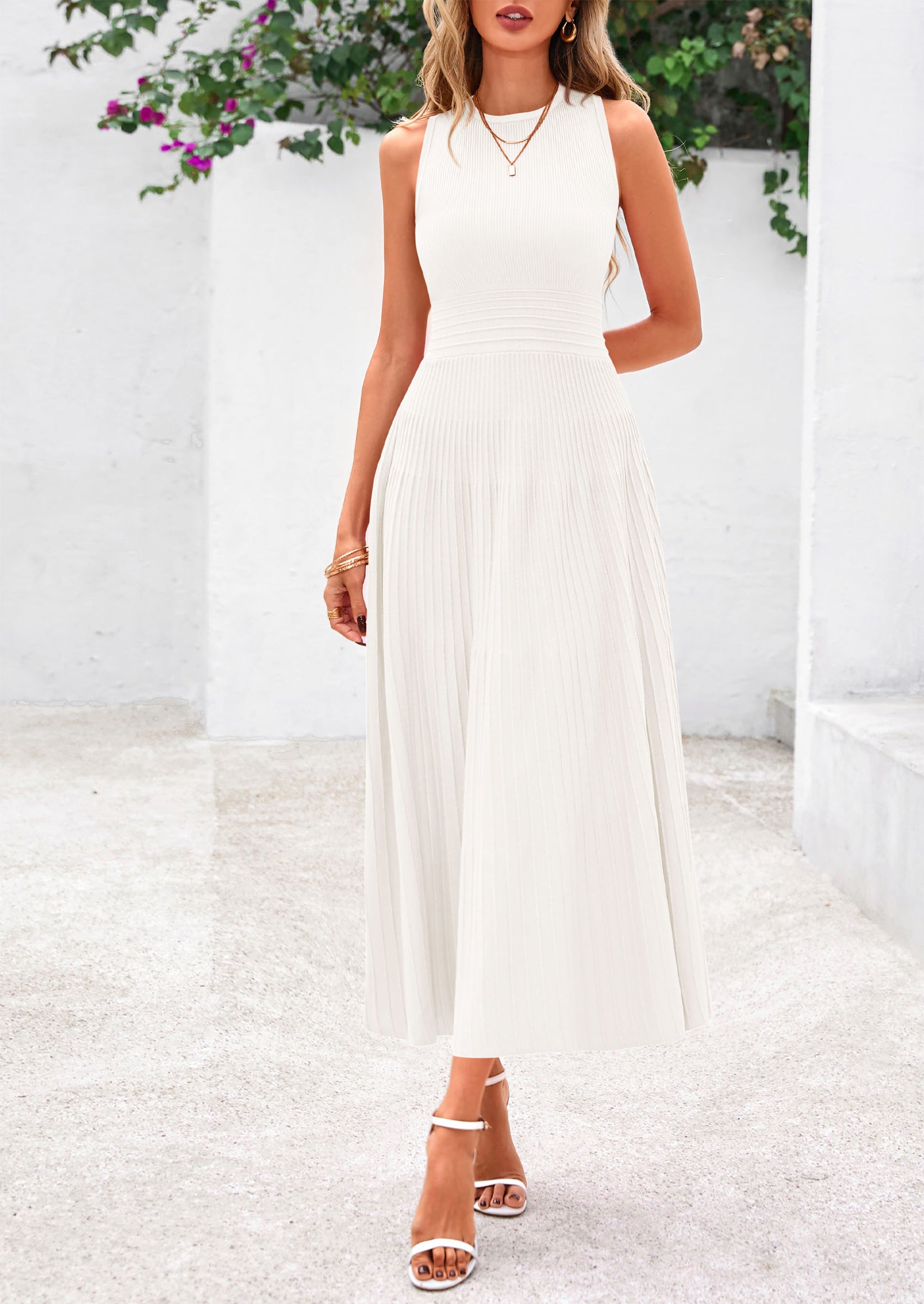 PRETTYGARDEN Spring Casual Dresses for Women Summer Business Work Midi Sleeveless A Line Pleated Cocktail Dress