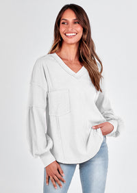 BTFBM Women's Ribbed Long Sleeve Tops Summer Spring Pullover Knit Casual V Neck Blouses Trendy Loose Fit Tunic Top