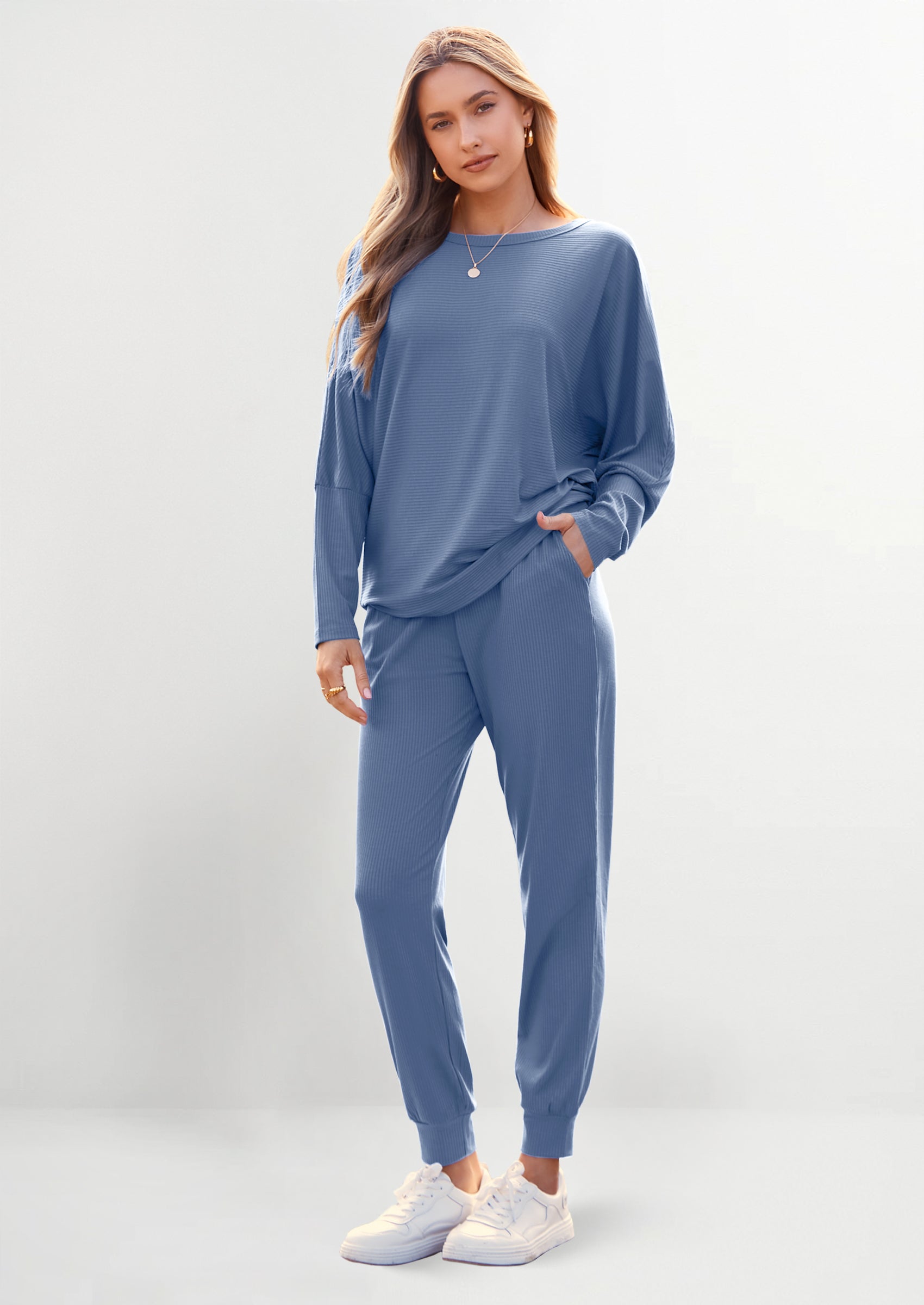 PRETTYGARDEN Women's Fall 2 Piece Lounge Set Long Sleeve Tops Ribbed Pants Spring Matching Sweatsuit Travel Outfits Clothes