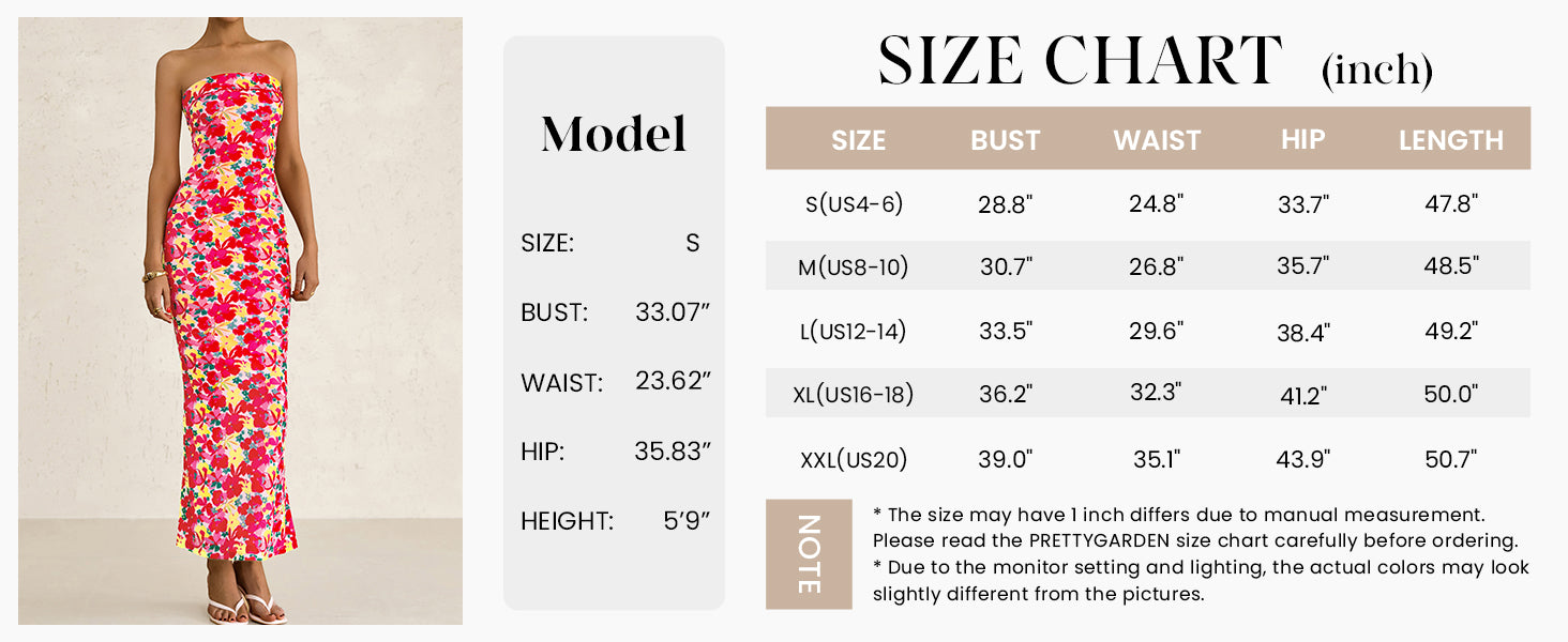 PRETTYGARDEN Womens Printed Tube Maxi Dress Strapless Bodycon Sleeveless Night Out Long Dresses