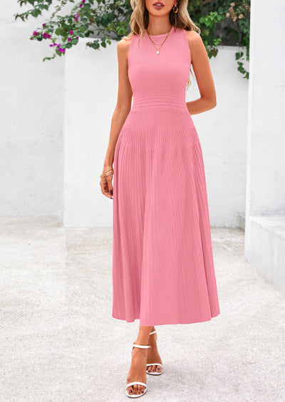 PRETTYGARDEN Spring Casual Dresses for Women Summer Business Work Midi Sleeveless A Line Pleated Cocktail Dress