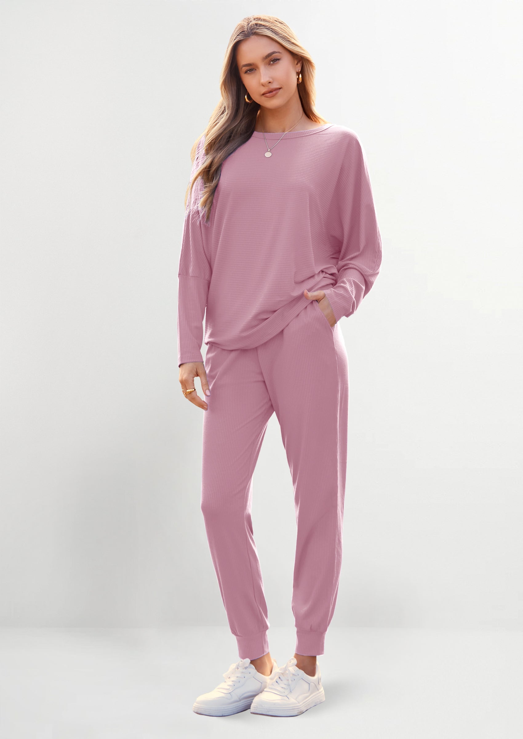 PRETTYGARDEN Women's Fall 2 Piece Lounge Set Long Sleeve Tops Ribbed Pants Spring Matching Sweatsuit Travel Outfits Clothes