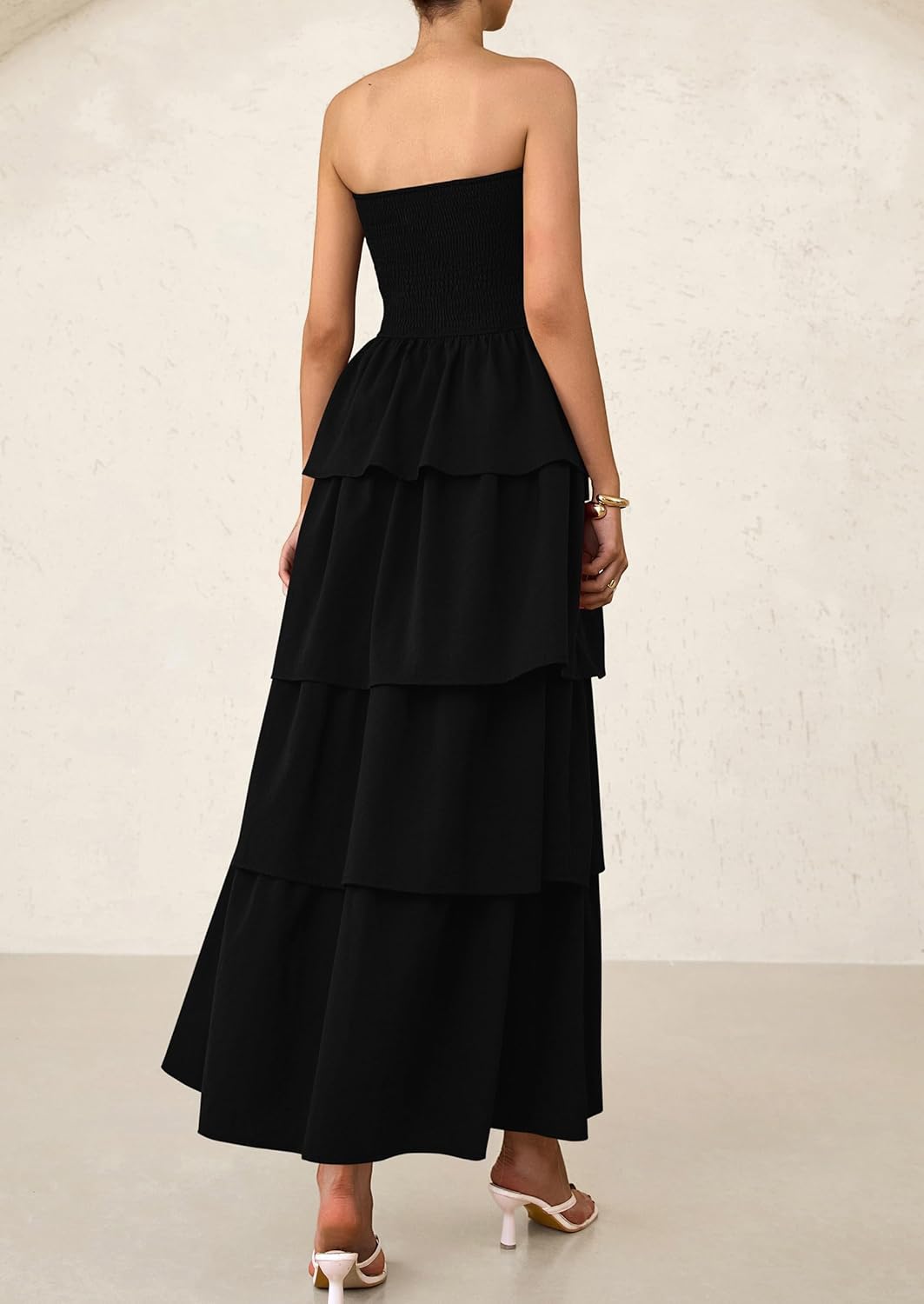 PRETTYGARDEN Maxi Dresses for Women Off Shoulder Smocked Tiered Ruffle Long Flowy Wedding Guest Dress