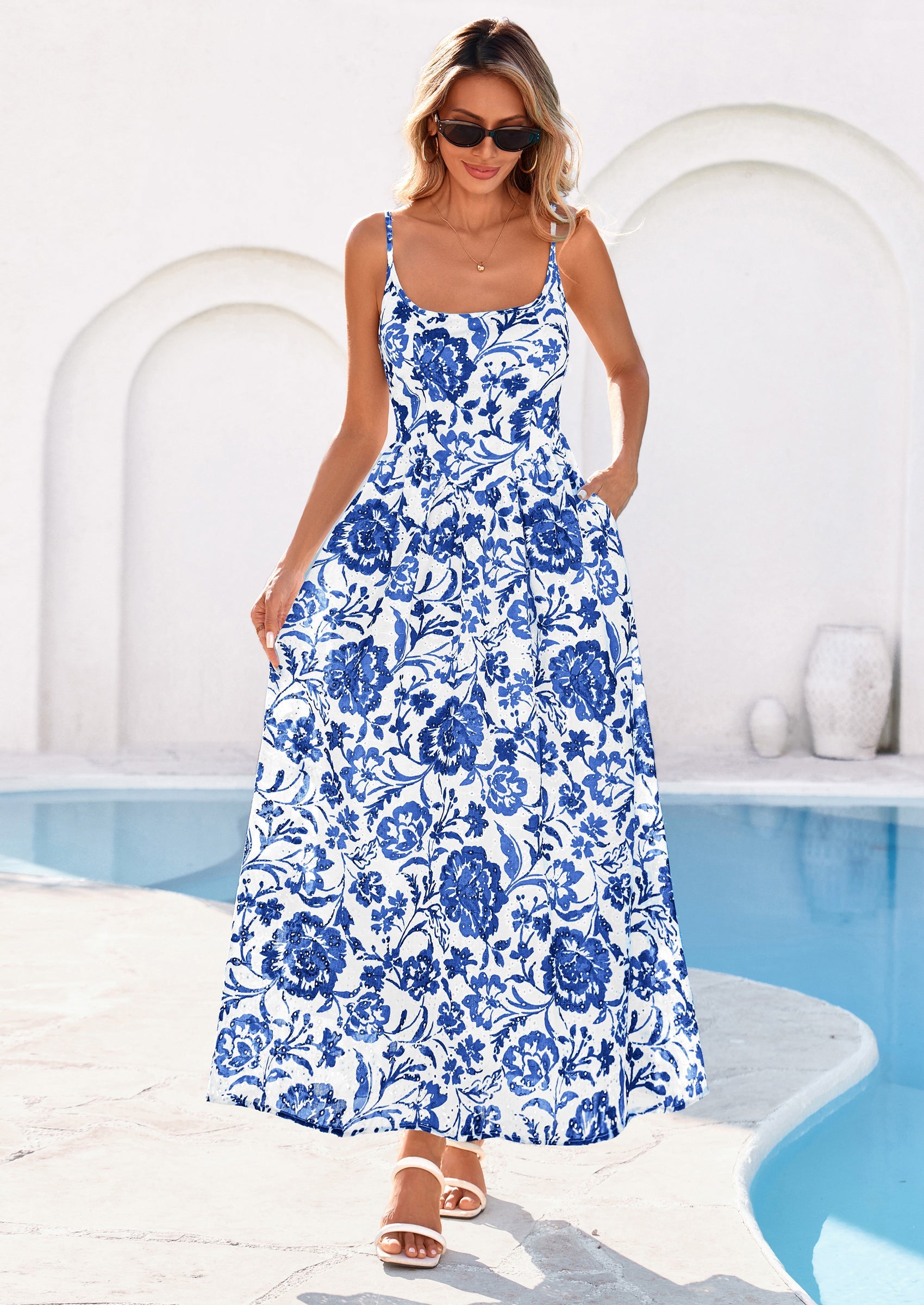 PRETTYGARDEN Womens Spring Boho Maxi Dress Eyelet Floral Long Flowy Sundresses Summer Beach Vacation Clothes PRETTYGARDEN