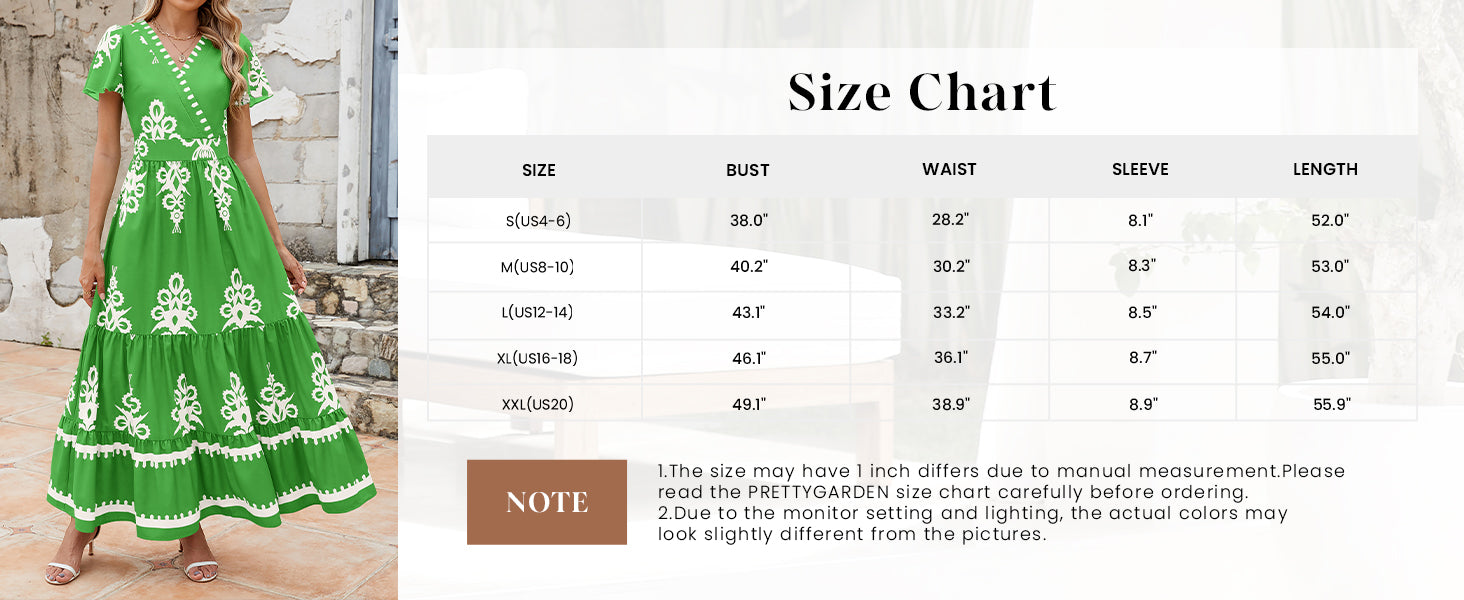 PRETTYGARDEN Womens Casual V Neck Boho Maxi Dress Flowy Aline Bell Sleeve Tiered Floral Dresses with Pocket