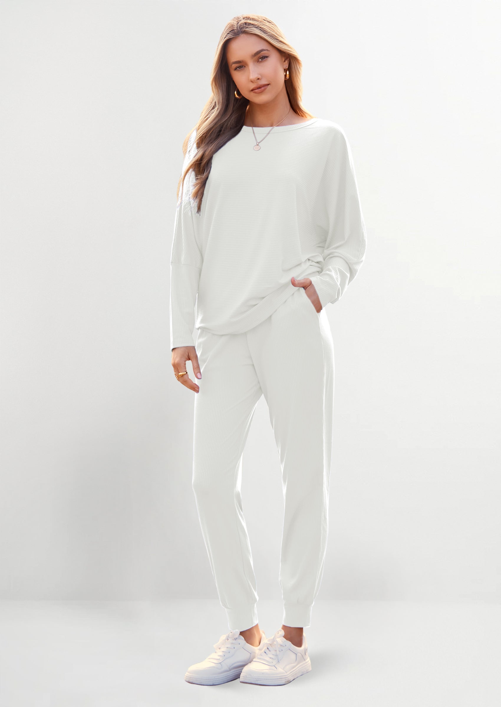 PRETTYGARDEN Women's Fall 2 Piece Lounge Set Long Sleeve Tops Ribbed Pants Spring Matching Sweatsuit Travel Outfits Clothes