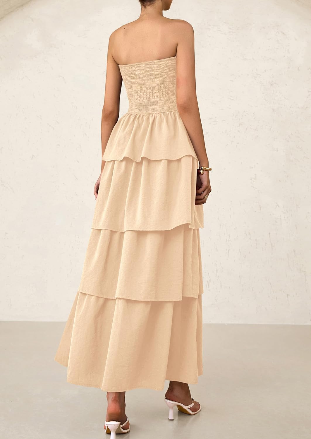 PRETTYGARDEN Maxi Dresses for Women Off Shoulder Smocked Tiered Ruffle Long Flowy Wedding Guest Dress