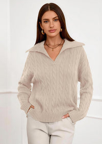 PRETTYGARDEN Fall Cable Knit Oversized Sweaters for Women Polo V Neck Long Sleeve Casual Chunky Sweater Pullover Tops PRETTYGARDEN