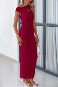 Women's Summer Formal Maxi Dresses Sleeveless One Shoulder Bodycon Ruched Slit Mesh Wedding Guest Cocktail Dress