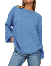 Women's Fall Sweaters Casual Crew Neck Long Sleeve Pullover Ribbed Knit Loose Fit Sweater Tops