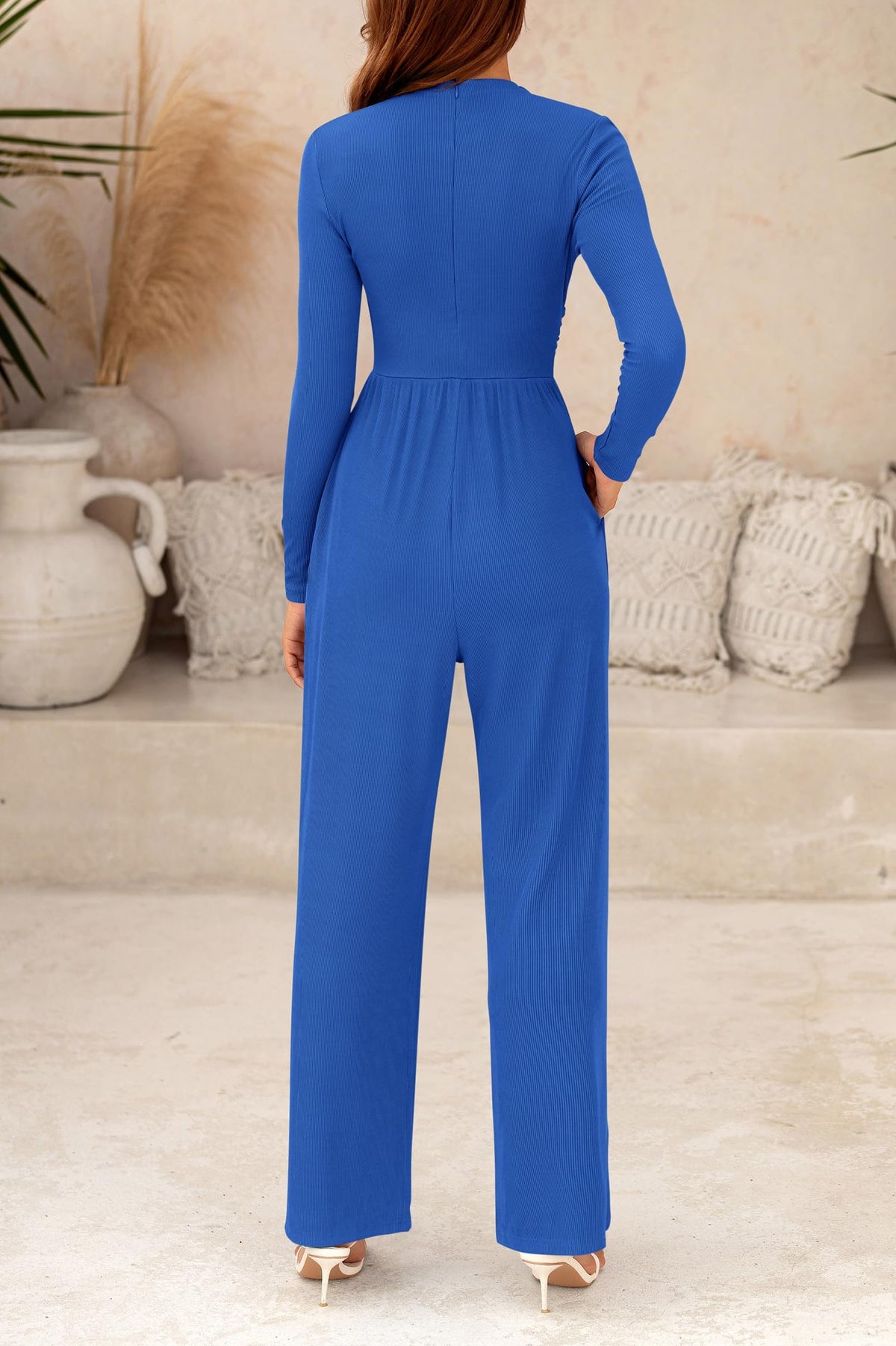 Women's Jumpsuit Dressy Casual One Piece Outfits Long Sleeve Mock Neck Wide Leg Pants Rompers