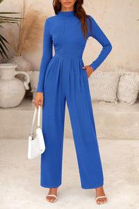 Women's Jumpsuit Dressy Casual One Piece Outfits Long Sleeve Mock Neck Wide Leg Pants Rompers