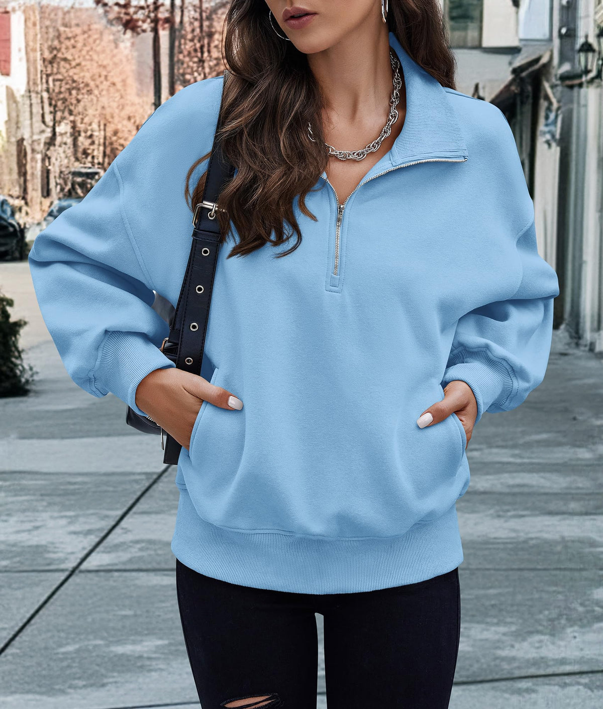 Women's Half Zip Sweatshirts Long Sleeve Cropped Pullover Tops Fall Fashion Y2K Clothes