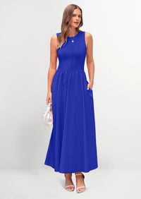 PRETTYGARDEN Women Maxi Dresses Casual Sleeveless Patchwork Knit Tank Dress Flowy Beach Sundress Long Dress