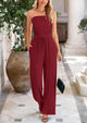 Womens Summer Outfits 2 Piece Sets Casual Ribbed Knit Crop Tube Top Wide Leg Pants Spring Matching Lounge Set