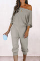 Off Shoulder Long Sleeve Pullover Long Pants with Pockets