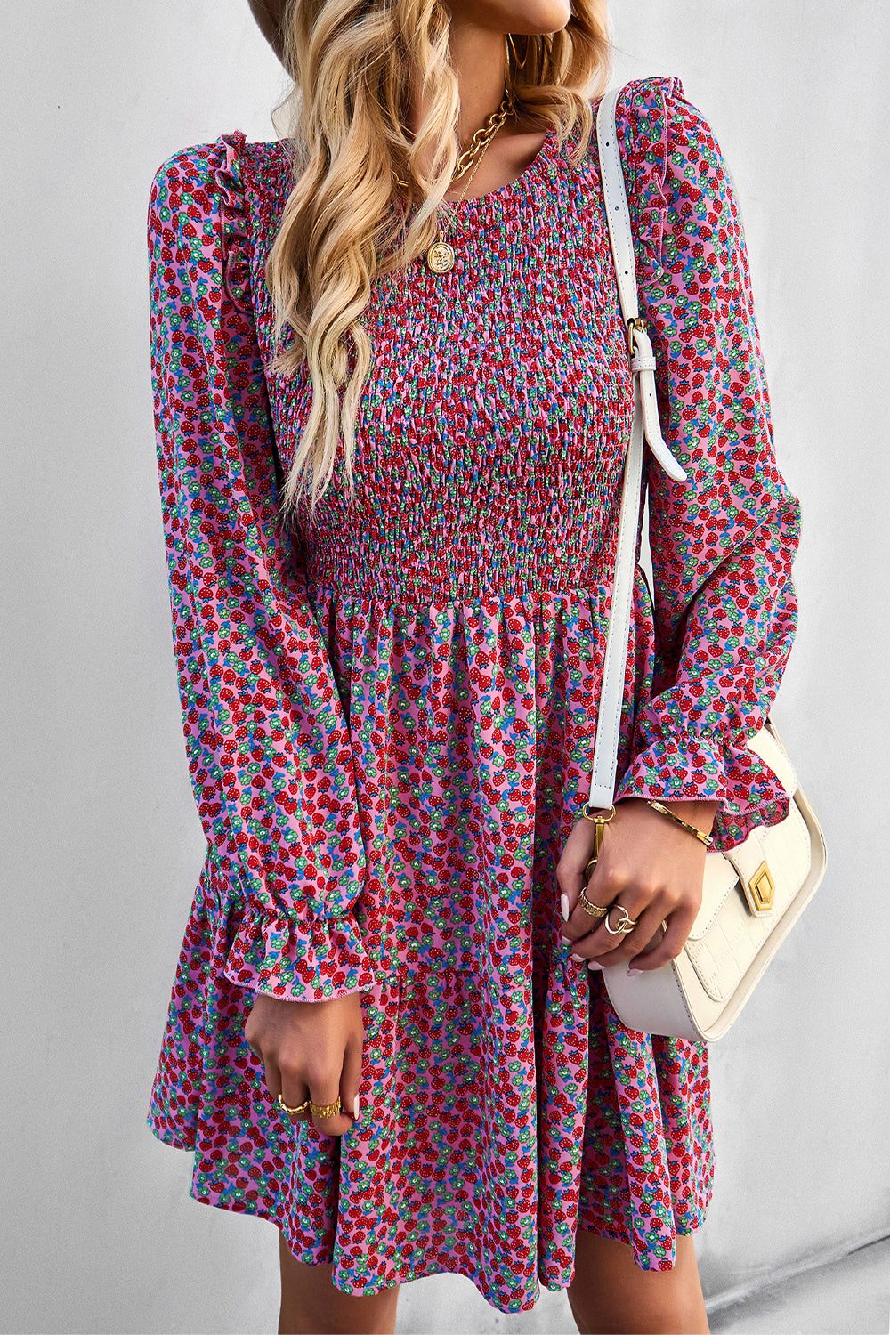 Smocked Floral Short Dress