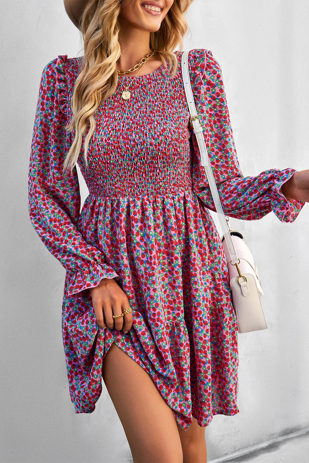 Smocked Floral Short Dress